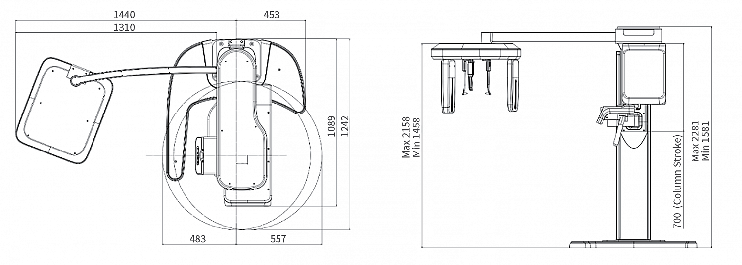 Монтажные размеры FinScan F350 с цефалостатом